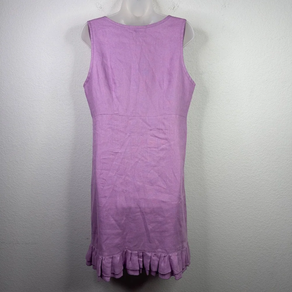 Goddess Gear Dress Womens M Purple Organic Linen Ruffle Shift Minimalist Coastal - Picture 2 of 6